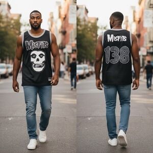 Hot Topic Misfits Skull 138 Basketball Jersey Black Mesh Punk Tank Top XXL NWT